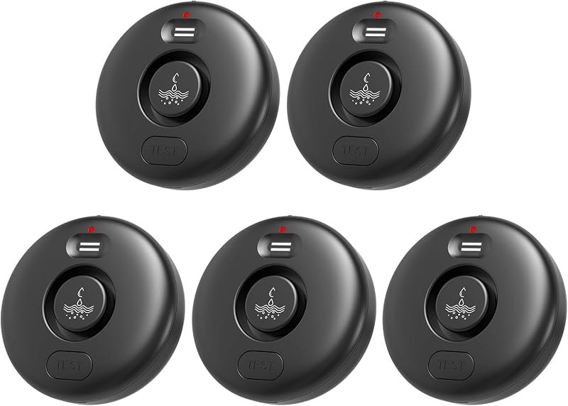 RUIKORING 5 Pack Water Leak Alarm Detector, 0-120dB Adjustable, IP67 — water leak detector pack for water leak detector