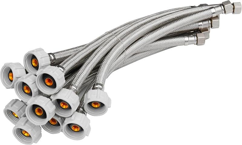 WHK 12 PACKS Toilet Hose Supply Line 12 Inch Braided 7/8" BC x 3/8"Comp,NSF — braided supply line pack for braided