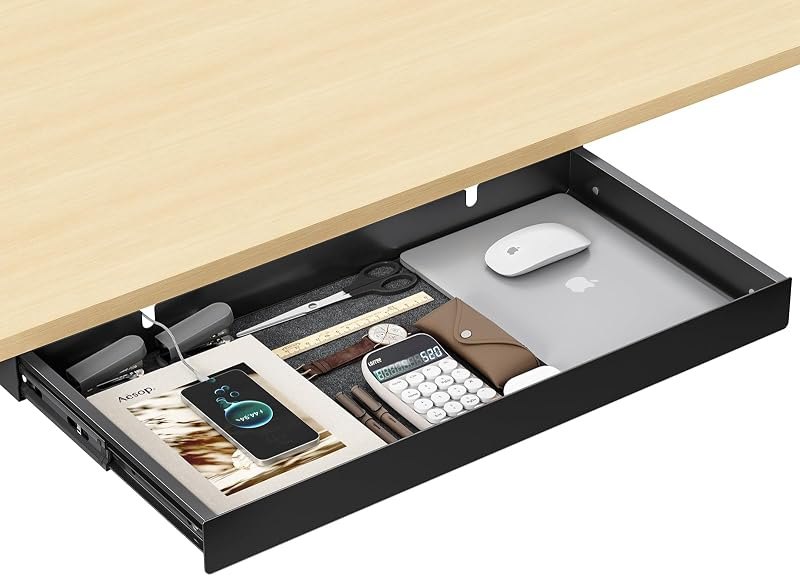 Under Desk Drawer,20.1 inch Carbon Steel Slide-Out Under Table Storage Organizer With Full Extension Ball-Bearing
