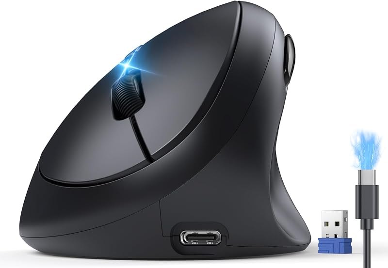 TECKNET Ergonomic Mouse, Bluetooth Wireless Vertical Mouse, Rechargeable Battery, Quiet Clicks, 4800 DPI Adjustable