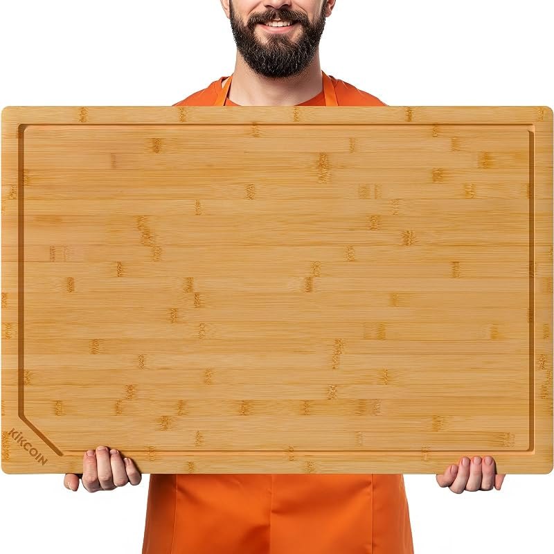 Kikcoin 30”×20” Bamboo Cutting Boards for Kitchen, Heavy Duty Wooden Cutting Boards, Healthy Extra Large Chopping