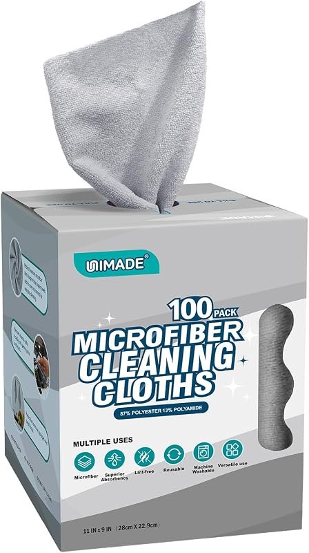 UNIMADE Microfiber Cleaning Cloth, 100 Sheets Microfiber Towels for Cars — microfiber cleaning cloth no leak for