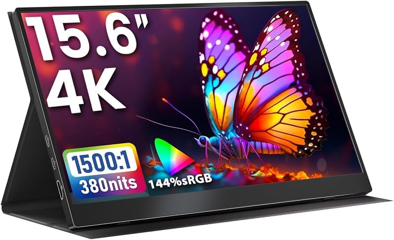 Upperizon Portable Monitor 15.6 inch 4K UHD 3840X2160 144% sRGB 60Hz HDR HDMI USB-C Travel Monitor for Laptop MacBook