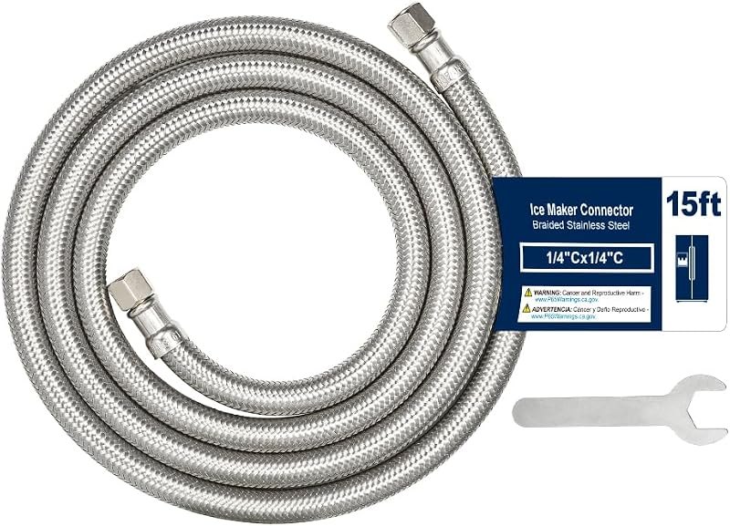 15FT Stainless Steel Braided Ice Maker Supply Line — braided supply line heavy duty for braided supply line under 30