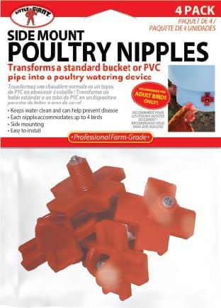 Little Giant® Side-Mounted Poultry Nipple (4-Pack) Gravity Fed Water Nipples for Automatic Bird & Chicken Watering