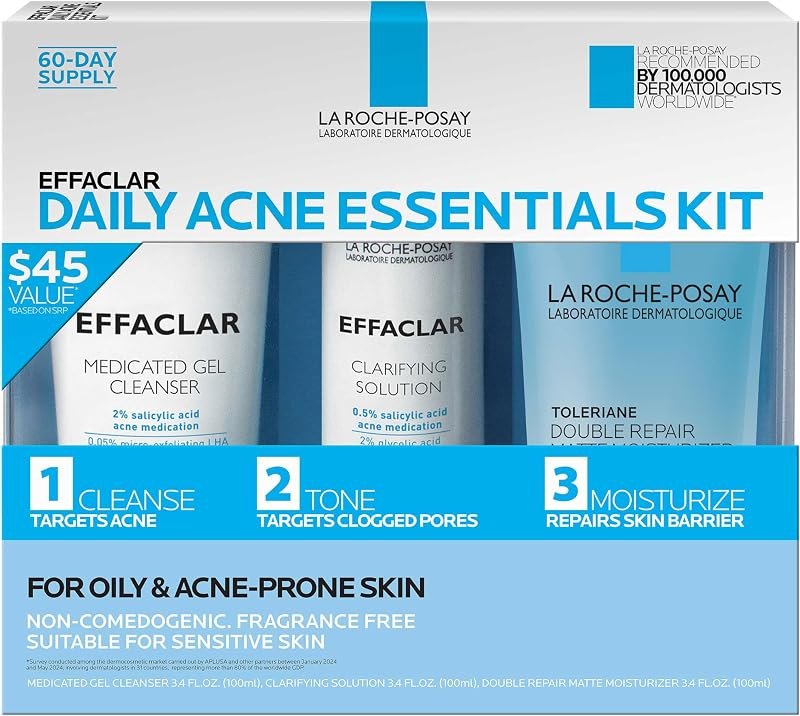 La Roche-Posay Effaclar Daily Acne Kit with Cleanser, Toner & Moisturizer — non comedogenic moisturizer kit for non