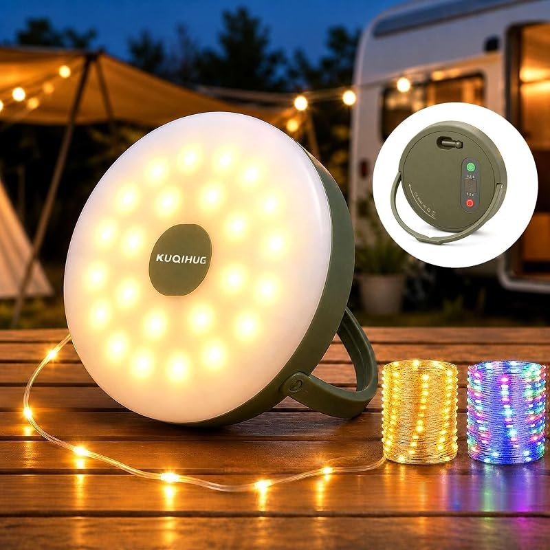 Camping String Lights, 32.8FT Rechargeable with Storage Reel, 8 Modes — string lights for best camping lantern