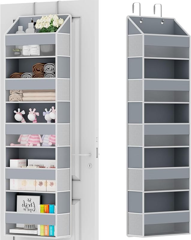 Over The Door Organizer - Over Door Storage Organizer with 5 Large Pockets & 10 Mesh Side Compartments - Heavy-Duty