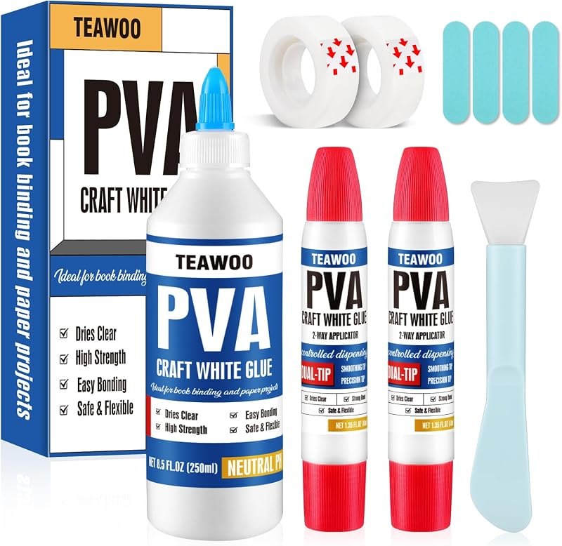 TEAWOO Book Repair Kit, 8.5 Oz + 2×1.35 Oz Acid-Free PVA Adhesive — Books no leak for books kit
