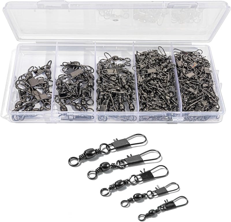 100Pcs Fishing Swivels, 5 Sizes Barrel Snap Swivel Fishing Tackle for Quick Linking of Lures and Lines