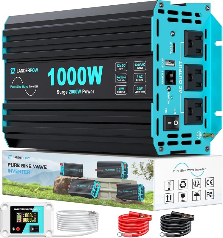 1000 Watt Car Power Inverter, Pure Sine Wave, 12V DC to 120V AC — inverter for best car organizer best rated