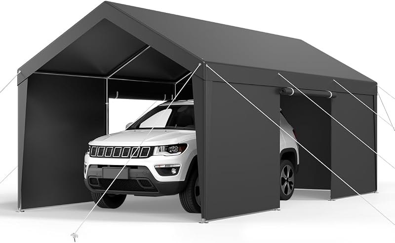 VEVOR 12x20 FT Heavy Duty Carport, Portable Car Canopy with Removable Sidewalls and Door, Outdoor Car Shelter