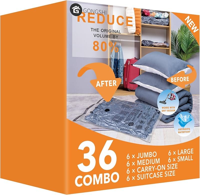 GONGSHI Vacuum Storage Bags for Clothing, 36-Piece Set — hanging vacuum bags for vacuum storage bags durable heavy duty
