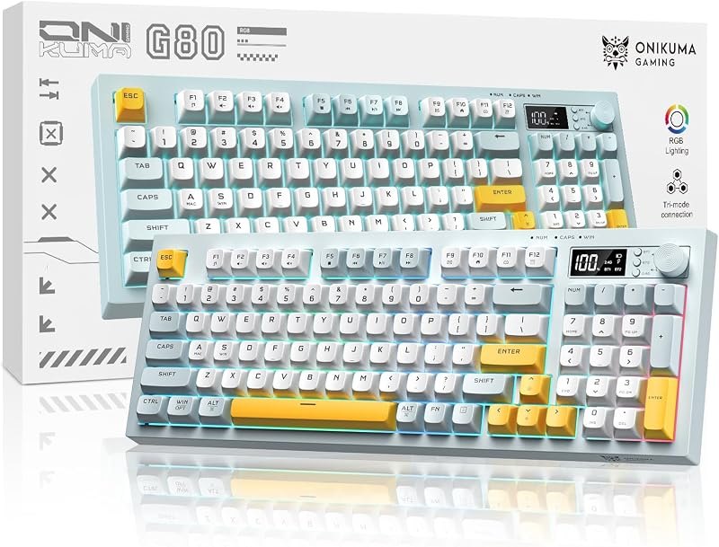 Tri-Mode Wireless Keyboard, BT/2.4G/Wired, Silent Membrane, RGB Backlit, Display Screen & Multimedia Knob, 94 Keys PBT