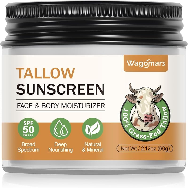 Beef Tallow Sunscreen SPF 50 - Mineral Sunscreen with Zinc Oxide - Non-Toxic Natural Sunblock for Face & Body - Water