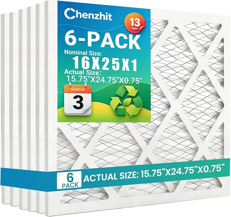 (6 Pack) 16x25x1 Furnace Air Filters, MPR 1900 & FPR 10, MERV 13 Pleated Air Filter (Actual Size: 15.75"x24.75"x0.75")
