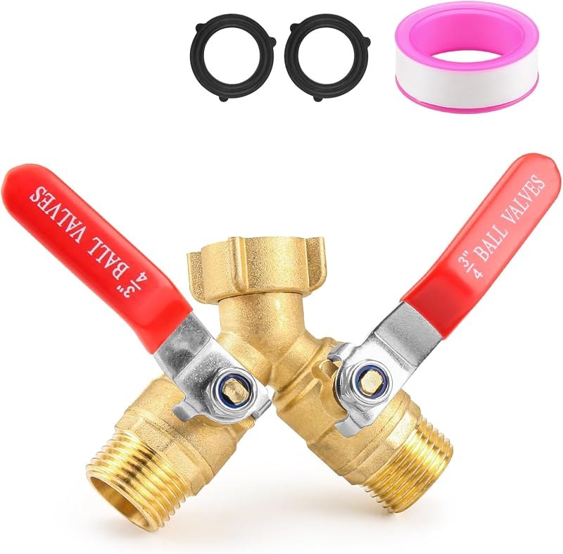Hose Splitter 2 Way Heavy Duty, 3/4 Inch GHT Thread Y Valve Connector with Stainless Steel Long Handle, Full Flow