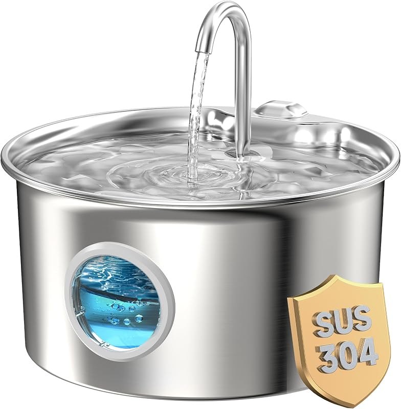 Cat Water Fountain Stainless Steel: Cat Fountain for Drinking - 88oz/2.6L — fountain for best cat litter box best rated