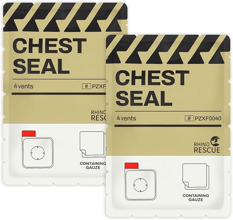 RHINO RESCUE Vented Chest Seal, IFAK Refill First Aid Supplies (2 Count) — first aid kit refill no leak for first aid