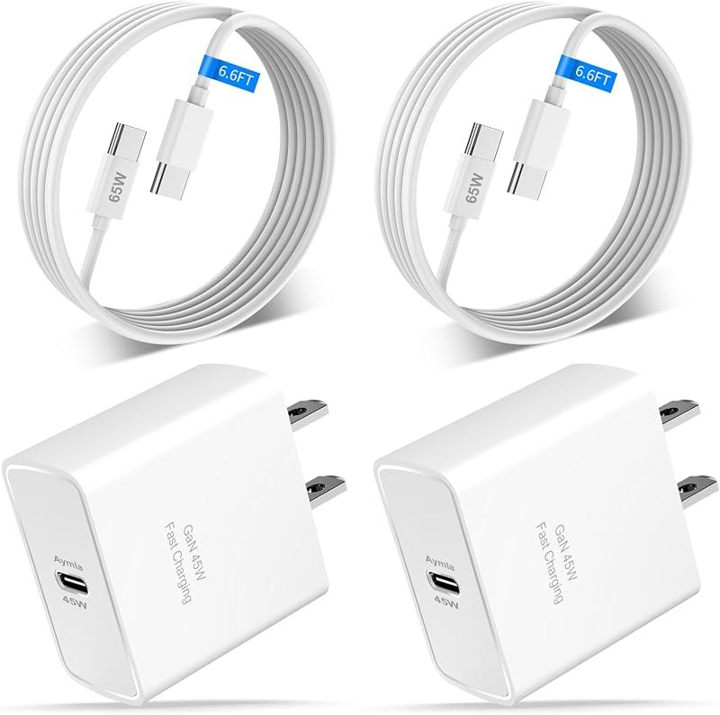 2 Pack 45W USB C Fast Charger GaN Adapter with 6.6FT Type C Cable for Pixel — charger for best Google Pixel 9 Pro