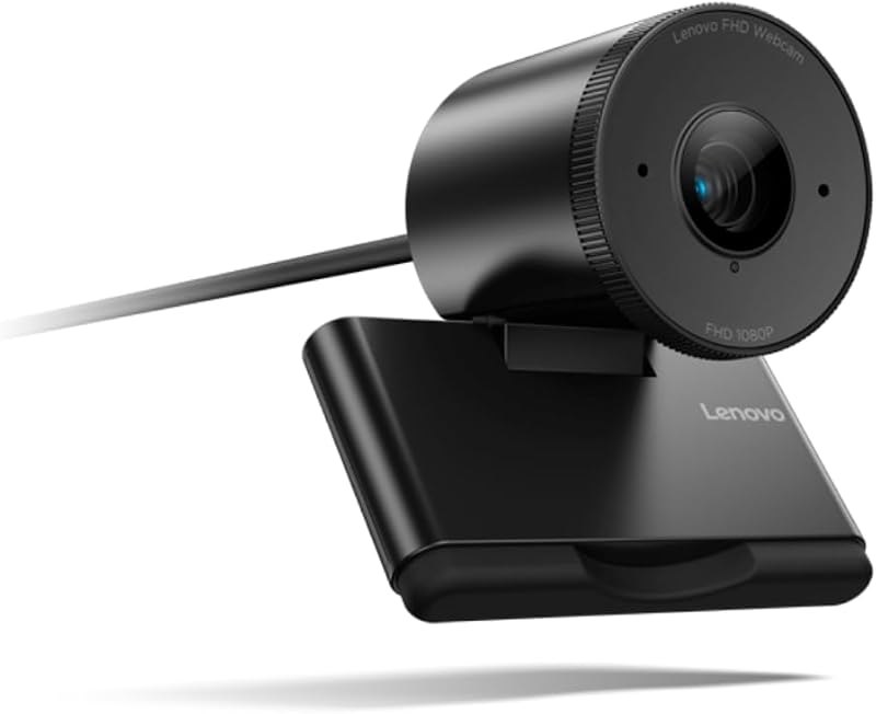 Lenovo FHD Webcam, 1080p Resolution, 30 fps, Dual Noise-Cancelling Microphones, AI Noise Cancellation and Enhanced