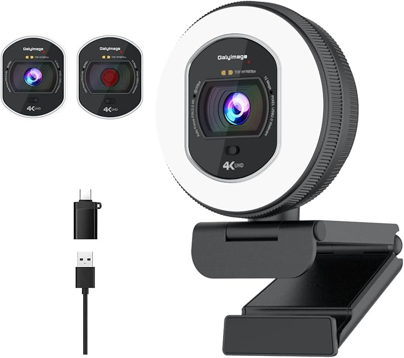 4K Webcam with Ring Light & Built-in Microphone for PC Streaming — low light for best webcam for zoom