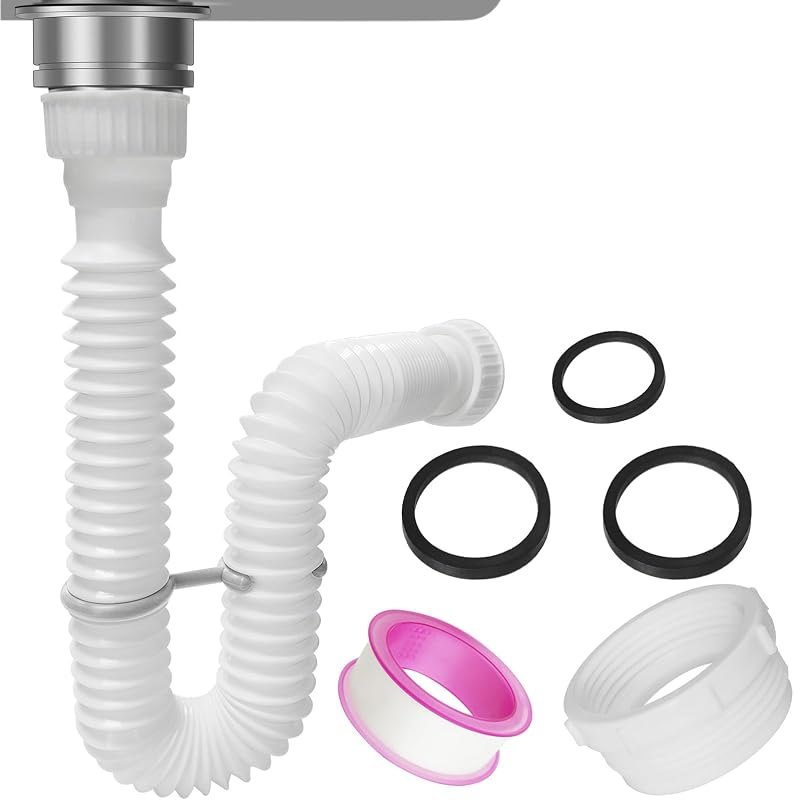 Expandable Flexible P-Trap And Sink Drain Pipe Kit For 1-1/2" and 1-1/4" Kitchen And Bathroom Sink Drainage With