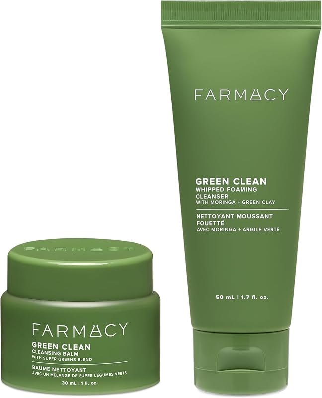 Farmacy Deep Double Cleanse Skincare Gift Set - Green Clean Makeup Remover Cleansing Balm & Whipped Foaming Face Wash