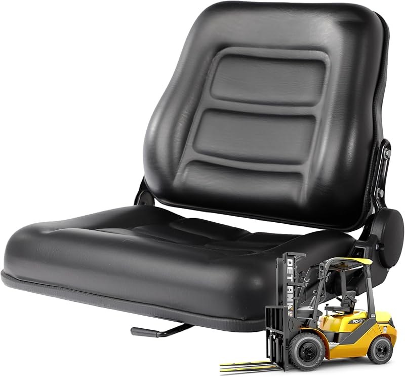 Universal Forklift Seat with Adjustable Backrest and Switch - Durable Leather Comfortable Replacement Forklift Seat