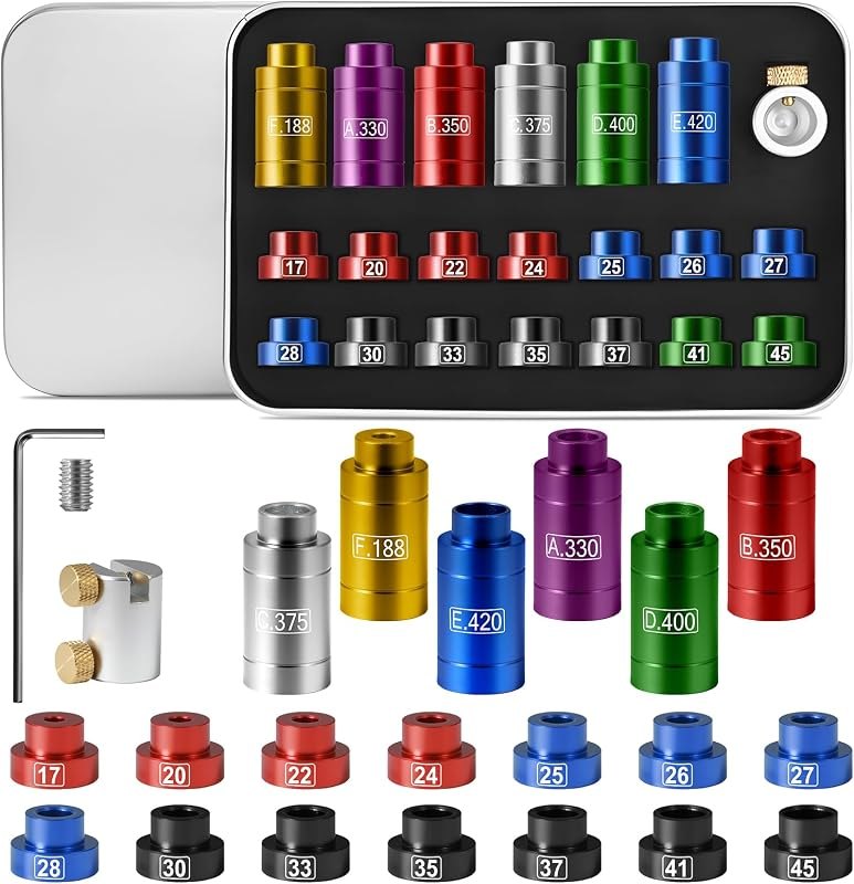 Bullet and Headspace Gauge Comparator Kit with 14 Inserts & 6 Bushings, Headspace Comparator Kit for .17 to .45