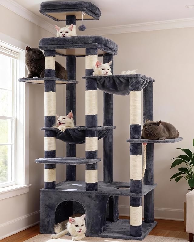 Heybly Cat Tree, 71-Inch Tall Cat Tower for Large Maine Coon Cats HCT037G — tree for best cat litter box best rated