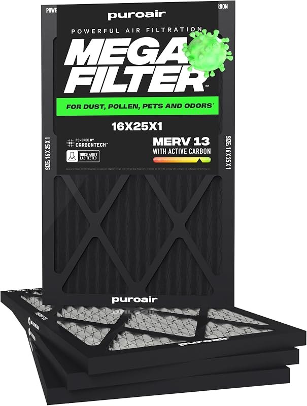 PuroAir MegaFilter 16x25x1 Air Filter MERV 13 HVAC Furnace Filter (4-Pack) — merv 13 filter 16x25x1 for merv 13 filter