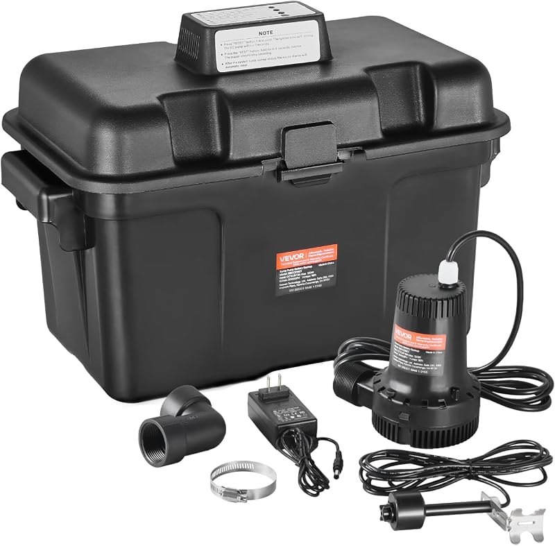 VEVOR Basement Emergency Back-Up Sump Pump, 2000GPH 0.17 HP Backup Sump Pump System, with 15V Adapter, Float Switch