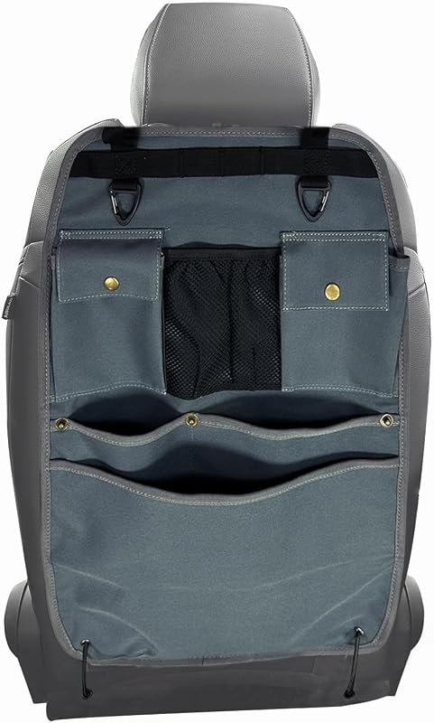 Car Seat Back Organizer with Multiple Pockets and Hooks (grey) — backseat for best car organizer
