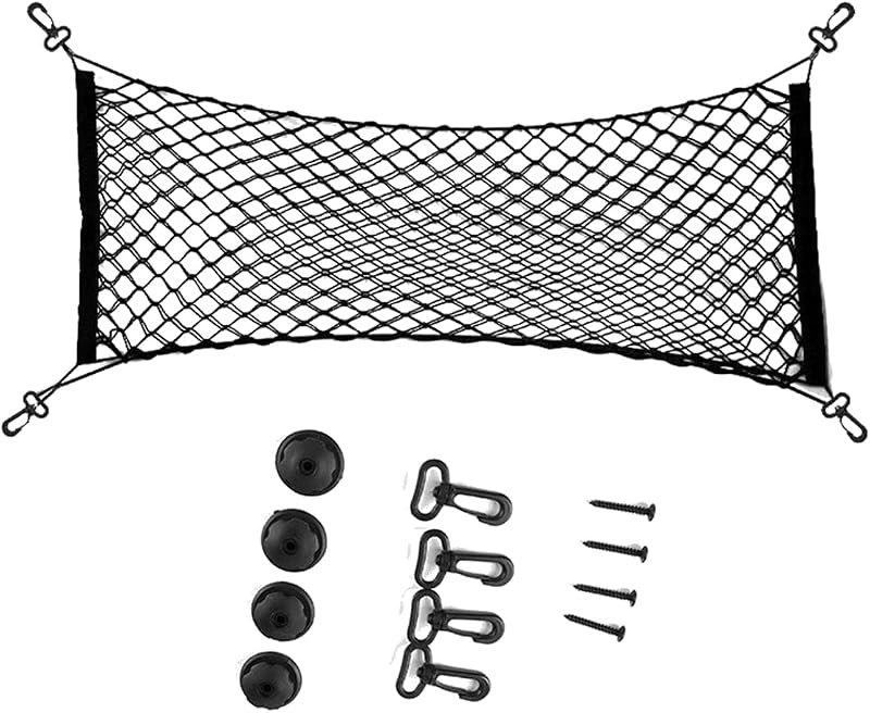 ZIMISI Car Cargo Net, Elastic Stretchable Car Trunk Cargo Storage Net with Hooks, Double-Layer Nylon Truck Organizer