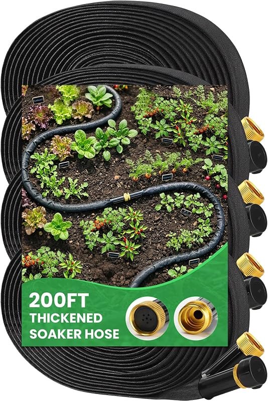 MIXC 2026 Thickened Flat Soaker Hose 200Ft with Copper Joint, Saving 80% Water, Aluminum Seal, 1mm Hose, 360°Swival