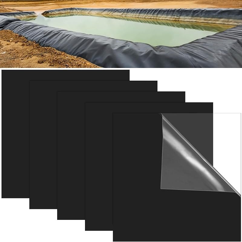 5 Pcs 12 x 12 Inches Large Pond Liner Repair Patch Self-Adhesive EPDM Liner Repair Patch Kit Thickened EPDM Pond Liner