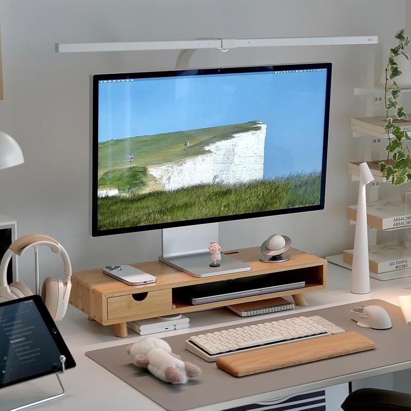 Bamboo Monitor Stand Riser with Drawer — riser for best standing desk accessories best rated