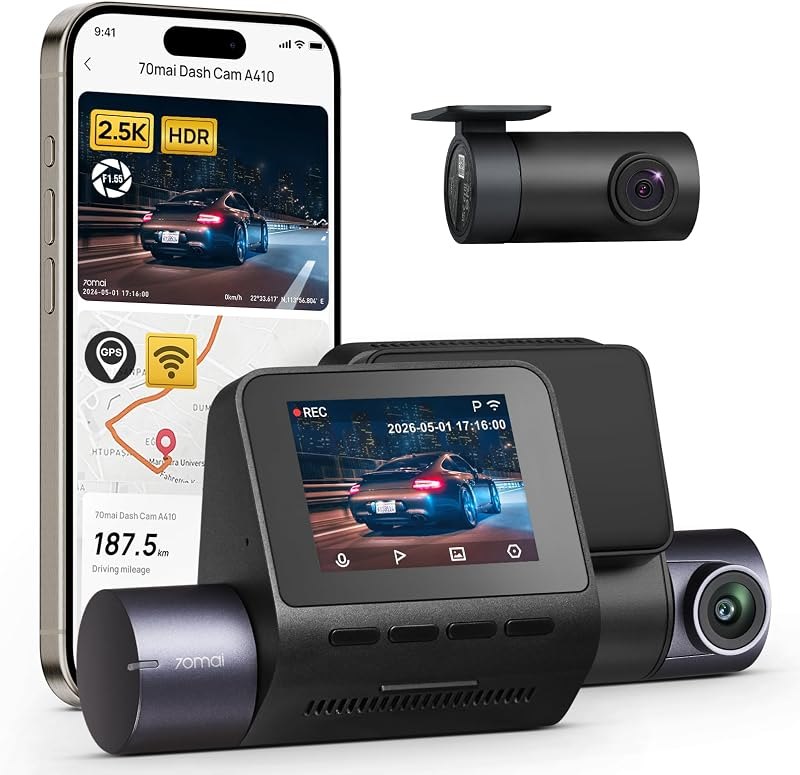 70mai Dash Cam Front and Rear - 2.5K+1080P Dual Dash Camera with HDR, Super Night Vision, F1.55 Aperture, 24H Parking