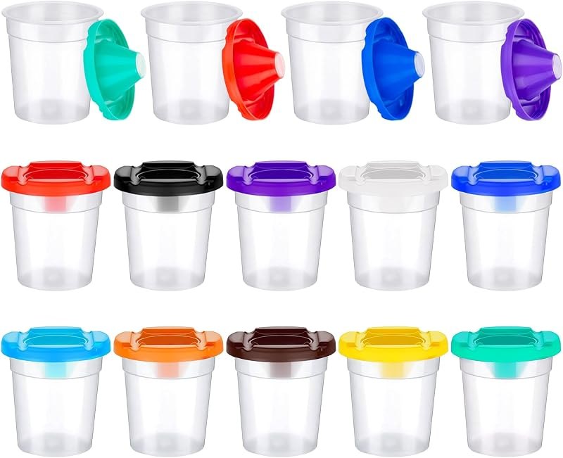 YGAOHF 15 Packs No Spill Paint Cups with Lids for Kids Toddlers, Large Paint Water Cup for Classroom, Spill Proof