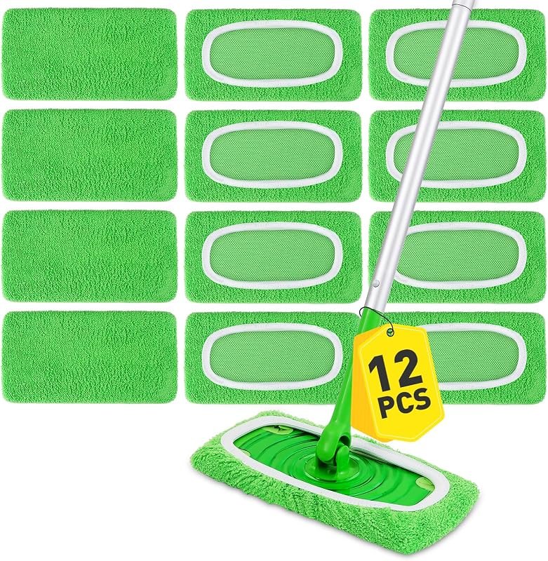 12Pcs Reusable Microfiber Mop Pads Compatible with Sweeper Mops,Dry Sweeping Cloths & Wet Mopping Pads
