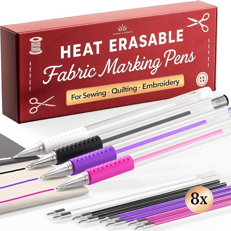 4x Heat Erasable Fabric Marking Pens for Sewing - 4 Pens + 8 Refills - Sewing Supplies Quilting Supplies Table