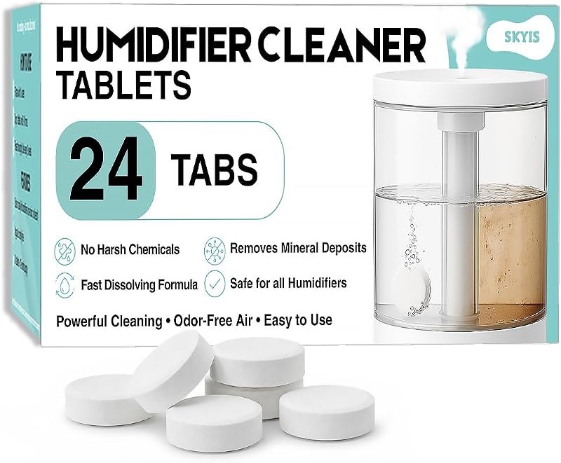 Skyis Humidifier Cleaner & Descaler Tablets 24 Pack, Removes Hard Water Scale, Mineral Deposits & White Dust, Cleaning