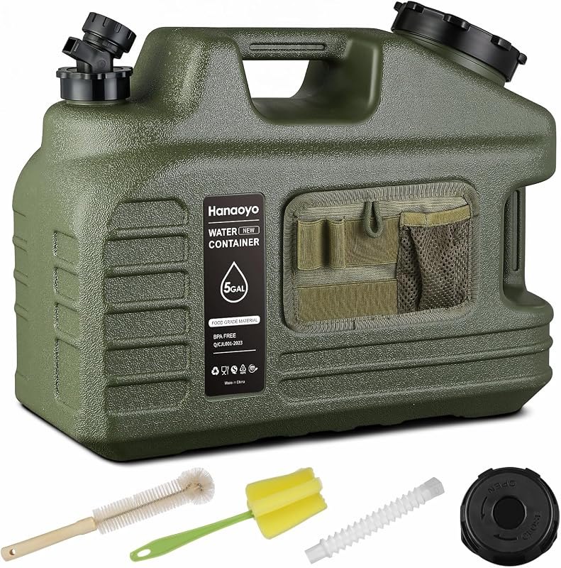 Hanaoyo 5 Gallon Camping Water Jug, Water Container BPA Free, Water Storage with Tool Bag & Spigot, Portable Water