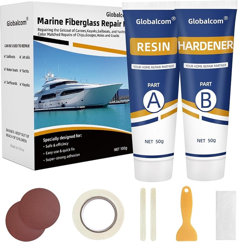 Globalcom Fiberglass Boat Repair Kit White, Gel Coat Repair Kit for Boats — Boat pack for Boat kit