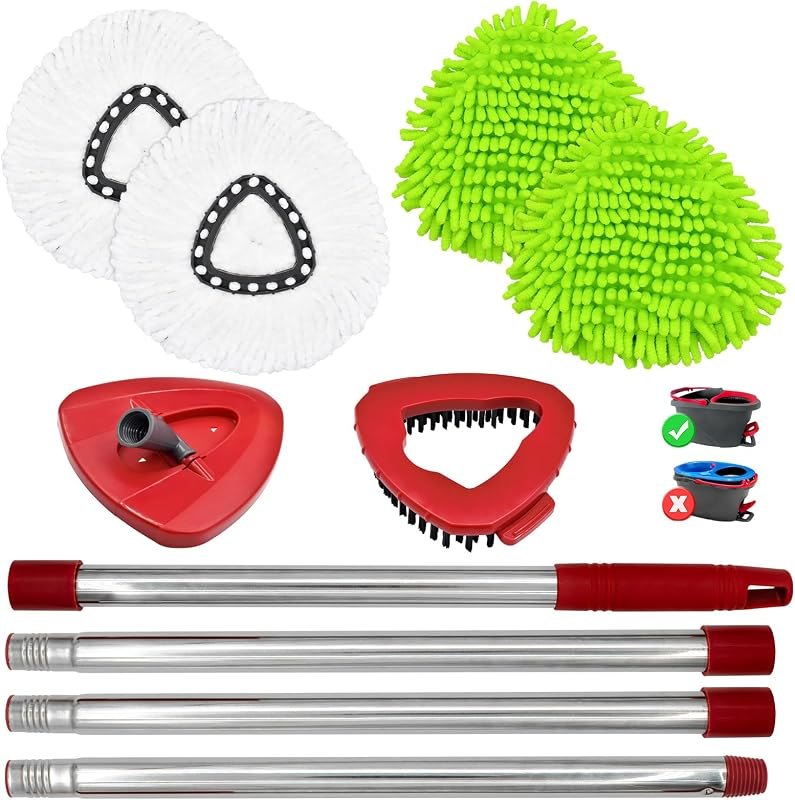 4 Pack Replacement Mop Heads& Handle Scrub Brush and Base Combo Set Compatible with Ocedar Spin Mops Refills,30-58"