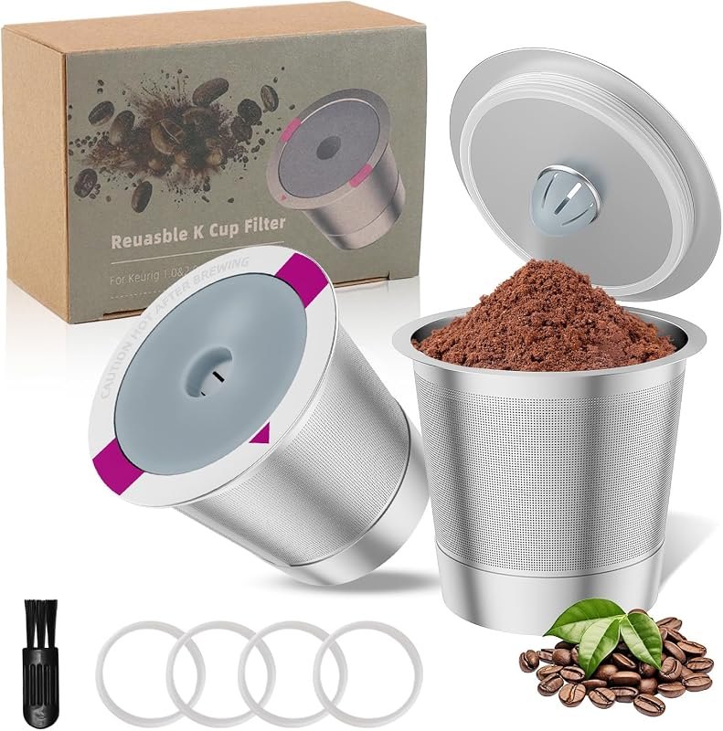 2 Pack Reusable K Cup Coffee Pods, Universal Stainless Steel Refillable K Cup Coffee Filters for Keurig 1.0 and 2.0