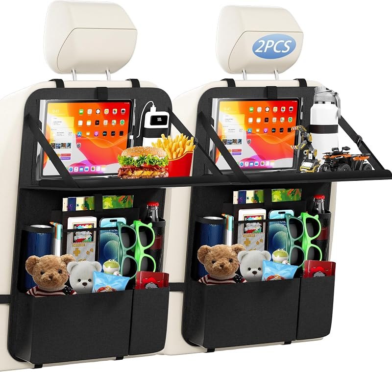 KaiCross Car Backseat Organizer with Table Holder,10 Storage Pockets Backseat Car Organizer and Storage with 600D
