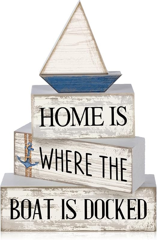 Conelist 4 Pcs Farmhouse Table Decoration, Wooden Boat Tiered Tray Decor
