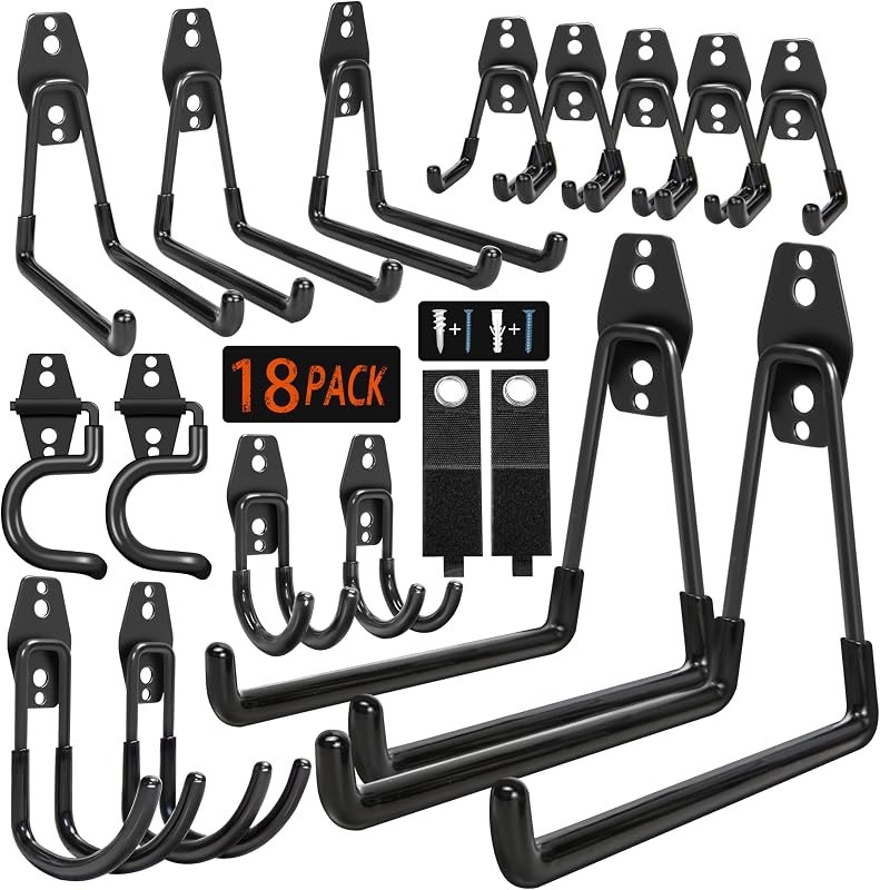 18 Pack Garage Hooks Heavy Duty - Anti-Slip Coating